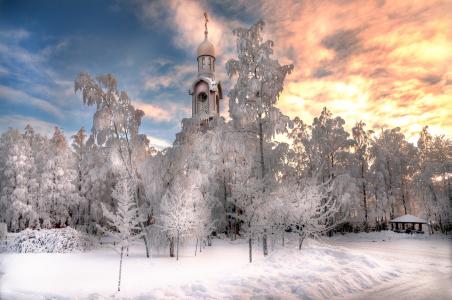俄罗斯教会在冬季全高清壁纸和背景