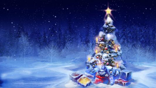 圣诞树在冬季森林全高清壁纸和背景图像
