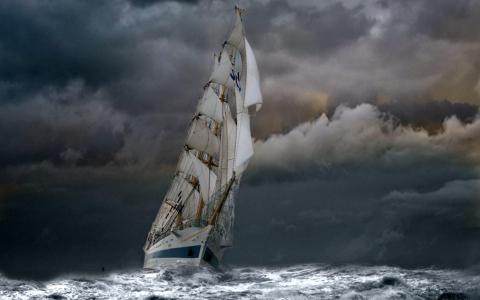 帆船在风雨如磐海上全高清壁纸和背景图像