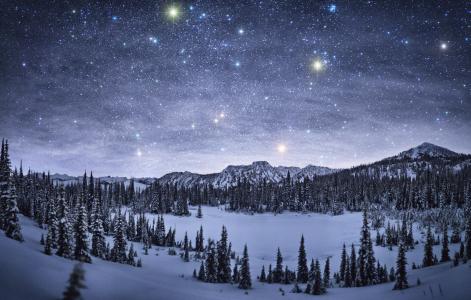 在冬天风景墙纸和背景图象的繁星之夜