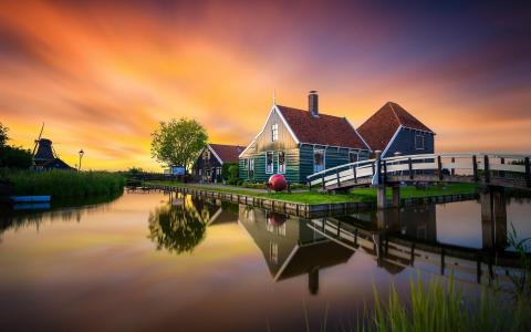 荷兰运河沿岸的房屋全高清壁纸和背景图像