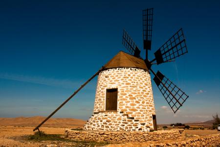 在西班牙加那利群岛的Tefia风车富埃特文图拉全高清壁纸和背景图像