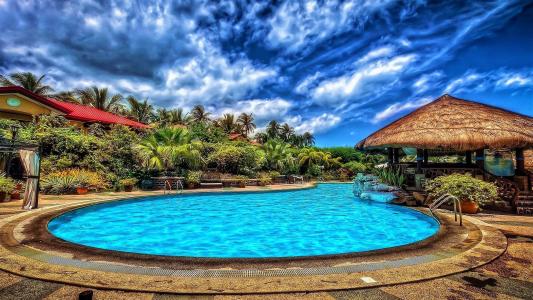 在热带度假村全高清壁纸和背景图像的游泳池