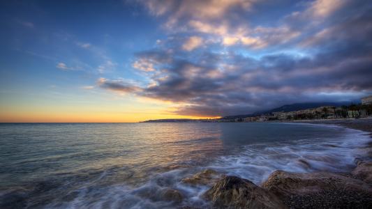 蔚蓝海岸,摩纳哥coucher de soleil全高清壁纸和背景图像