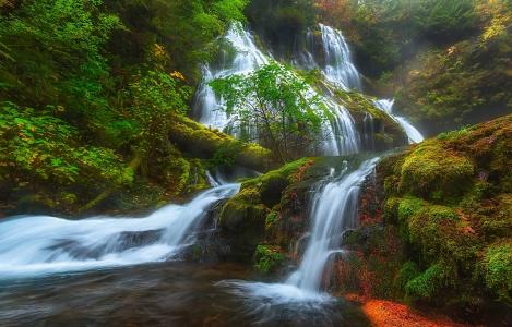 瀑布在秋季森林全高清壁纸和背景