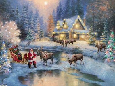 由Thomas Kinkade壁纸和背景图像的圣诞节绘画