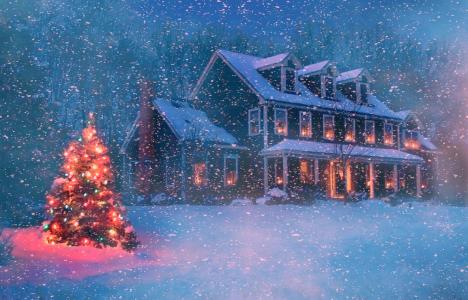 冬季暴风雪圣诞房子全高清壁纸和背景图像