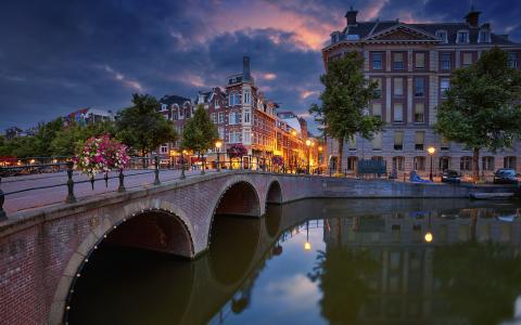 阿姆斯特丹在黄昏全高清壁纸和背景图像
