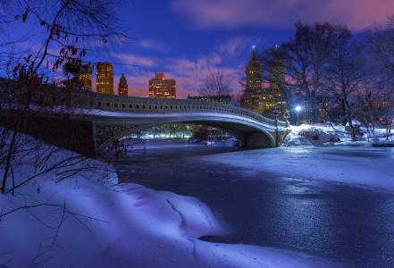 冬季的夜晚,在中央公园全高清壁纸和背景图像