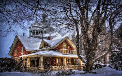 房子在冬季降雪全高清壁纸和背景图像