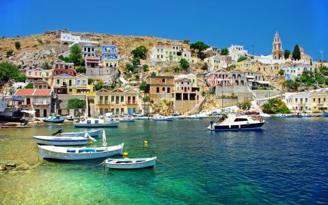 Symi＆Rhodes希腊海岛充分的HD墙纸和背景图象
