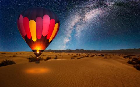 沙漠之夜全高清壁纸和背景图像热气球