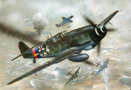 德国Bf 109在美国B-17上进行攻击。
