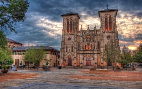 在圣安东尼奥,德克萨斯州,美国圣费尔南多大教堂全高清壁纸和背景