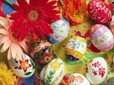 复活节彩蛋和鲜花全高清壁纸和背景图像