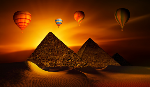 热气球在日落时在金字塔全高清壁纸和背景图像