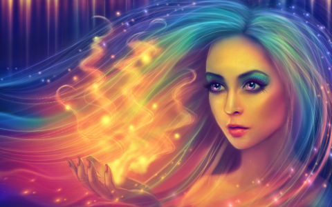 幻想女孩与彩虹头发全高清壁纸和背景图像