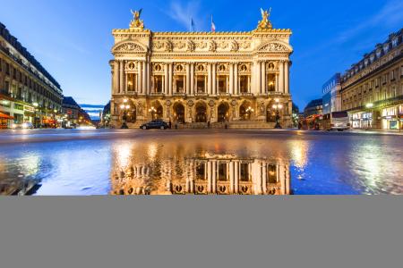 在巴黎歌剧院卡尼尔水坑镜子晚上4k超高清壁纸和背景图像