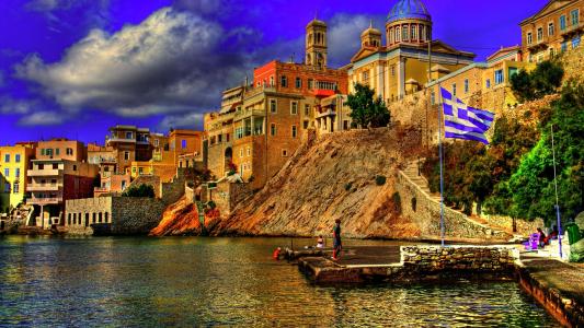 在希腊4k超高清壁纸和背景图片的沿海城镇