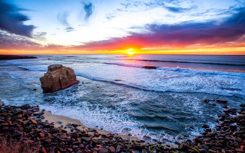 落日圣地亚哥海滩全高清壁纸和背景图像