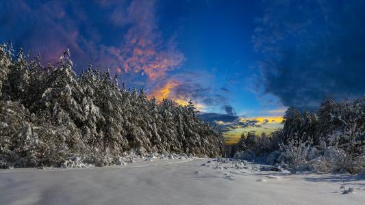 冬季夕阳的天空全高清壁纸和背景