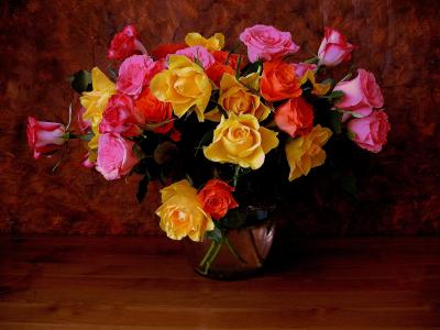 五颜六色的玫瑰花瓶全高清壁纸和背景图像