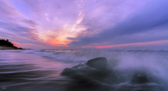 紫色海滩日落全高清壁纸和背景