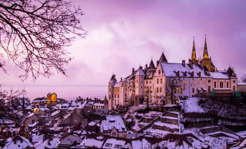 瑞士纳沙泰尔城堡冬季5k视网膜超高清壁纸和背景图像