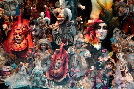 威尼斯,假面舞会,嘉年华陶瓷饰品,娃娃和面具5k视网膜超高清壁纸和背景