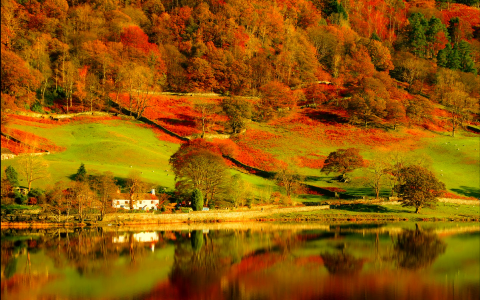 房子在秋天山湖全高清壁纸和背景图像