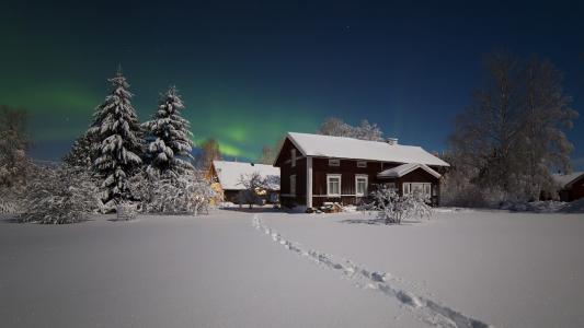 北极光在冬季全高清壁纸和背景图像的房子