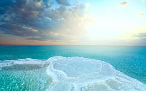 死海全高清壁纸和背景的盐田