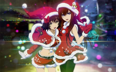 Kurisu和Mayuri圣诞欢呼全高清壁纸和背景图像