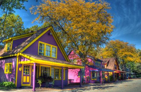 色彩缤纷的房子4k超高清壁纸和背景图像的街道