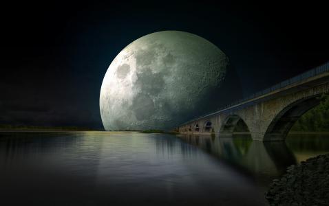 月亮升起在桥全高清壁纸和背景