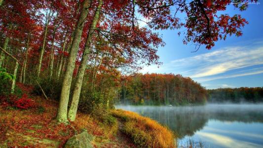 秋天湖壁纸和背景