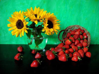 向日葵和草莓全高清壁纸和背景