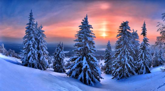 冬季日落壁纸和背景图像