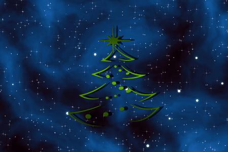 圣诞树与蓝色星空背景5k视网膜超高清壁纸和背景图像