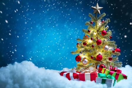 圣诞树和礼物5k视网膜超高清壁纸和背景图片