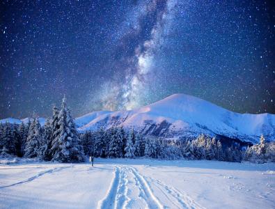 冬季风景4k超高清壁纸和背景的满天星斗的天空