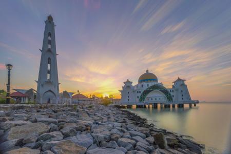 马六甲海峡清真寺4k超高清壁纸和背景