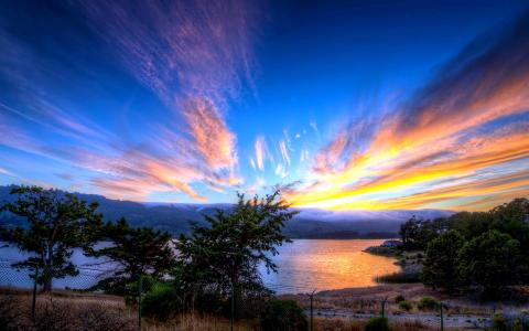 湖全高清壁纸和背景的日落天空