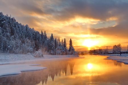 冬季湖日落4k超高清壁纸和背景