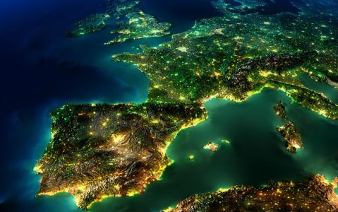 欧洲灯在夜间全高清壁纸和背景的鸟瞰图