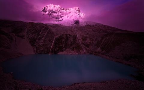 湖全高清壁纸和背景图像的紫色日落