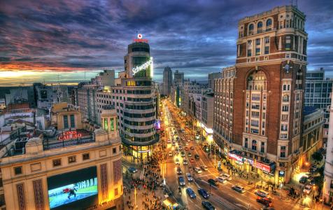 马德里,西班牙在晚上全高清壁纸和背景图像