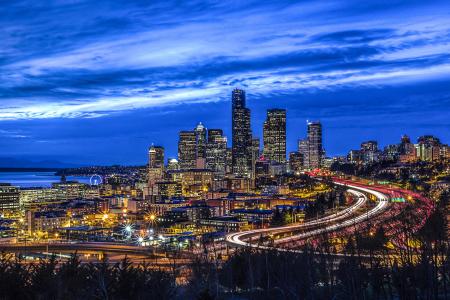 西雅图城市景观在黄昏全高清壁纸和背景图像