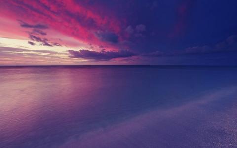 紫色和粉红色的海洋日落全高清壁纸和背景