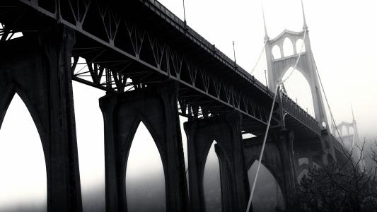 圣约翰大桥是一座钢制悬索桥,跨越俄勒冈州波特兰市的威拉米特河,U全高清壁纸和背景图像